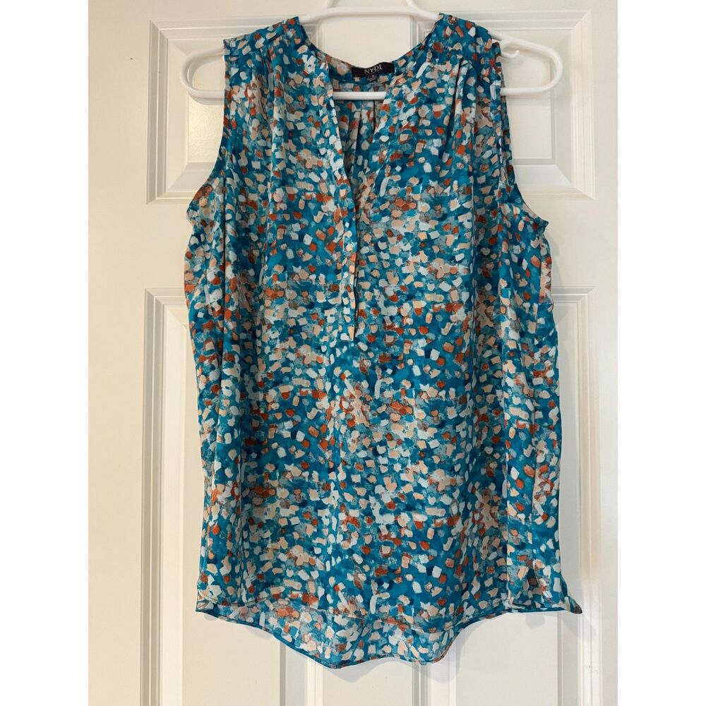 Women's NYDJ Tank Blouse Blue Orange Pattern Size Small